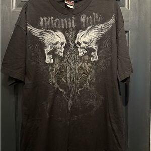 Miami Ink-Men’s Black with Dark Gray Skull Wings Tee